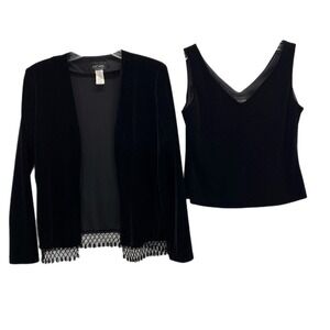 XSCAPE By Joanna Chen 2 Pc Evening Tank and Jacket Set S / M Black Velvet Beaded